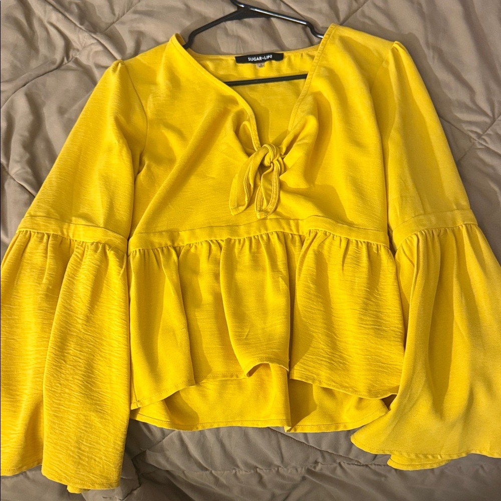 Sugarlips Vibrant Yellow Tie-Front Blouse
